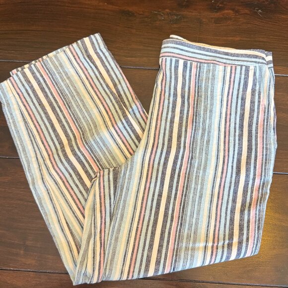 Chico's Size 1, Linen Blend Stripped Wide-Leg Pants, Size M/8 - Picture 1 of 7